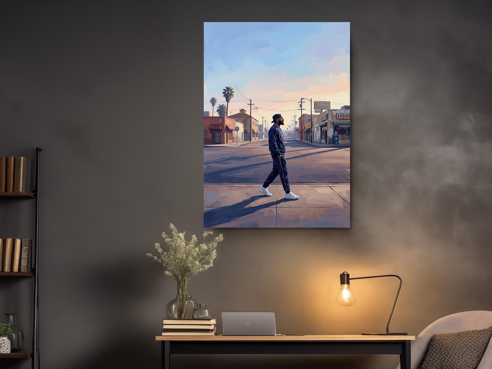 Home Canvas wall art hanging on a dark wall
